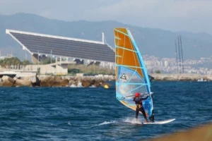windsurfer with Parc del Fòrum in the background
